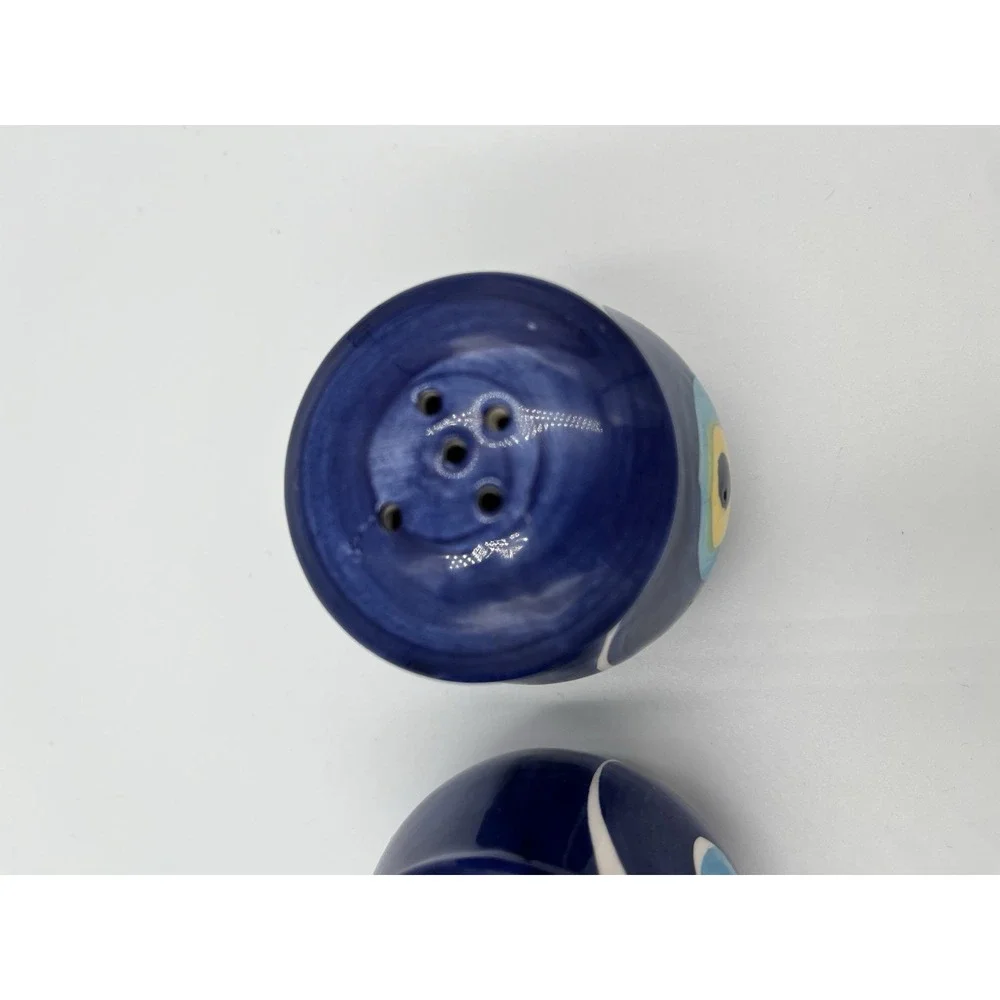 Papart Evil Eye Salt & Pepper Shakers Blue Yellow Ceramic (no stoppers)